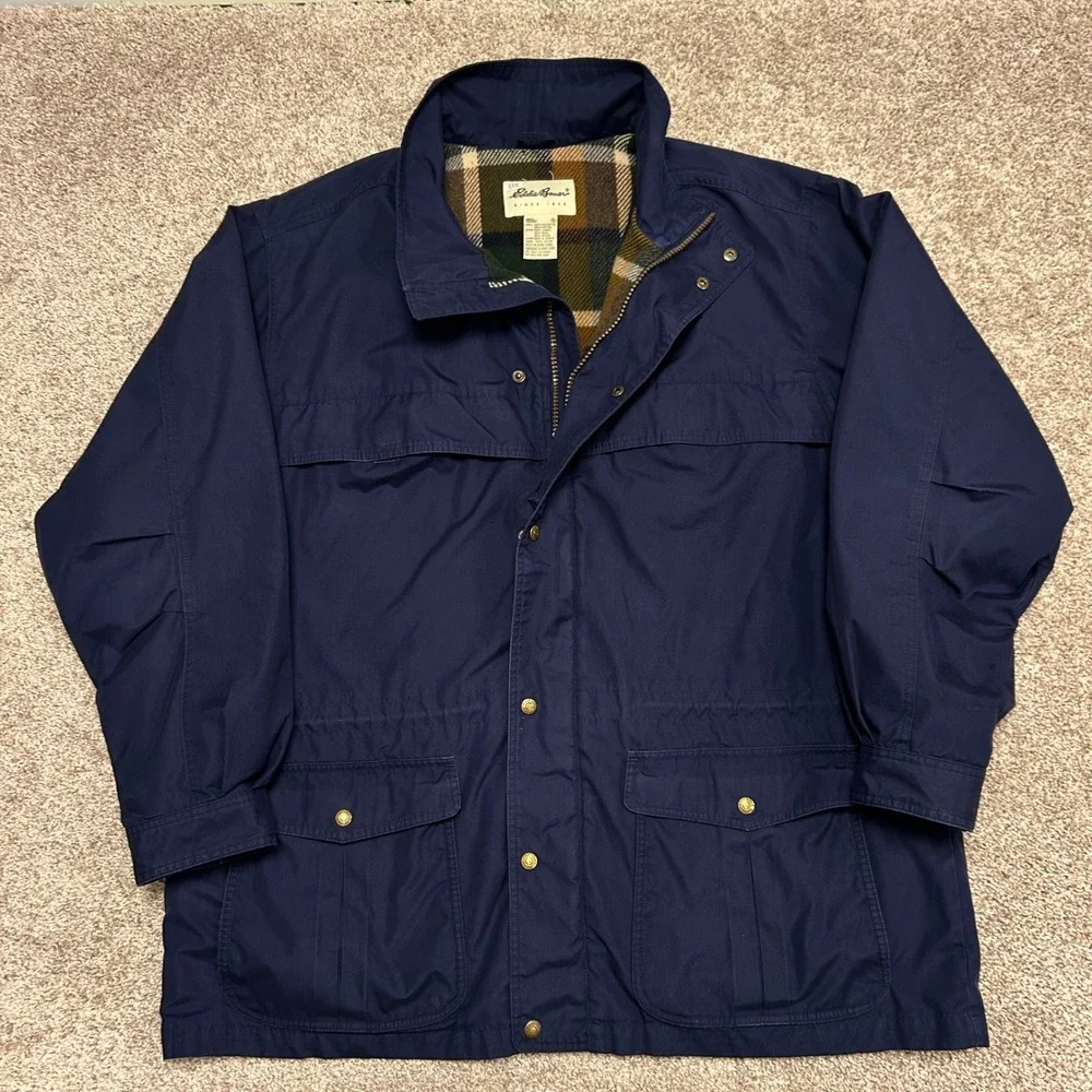Vintage‎ Eddie Bauer Wool Plaid Lined Mountain Parka Men Size XL Blue Gorpcore